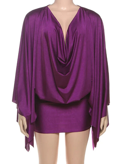 2026 Spring Elegant Classic Satin Dress Women Y2K Deep V-Neck Swing Long Sleeve Simple Midnight Clubwear Midnight Skinny Bodycon