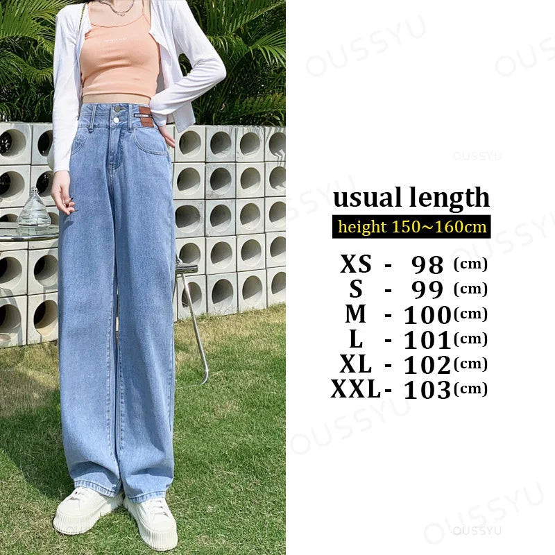 Y2K Woman Jeans High Waist Wide Leg Cotton Denim Clothing Blue White Streetwear Vintage Fashion Harajuku Straight Pants