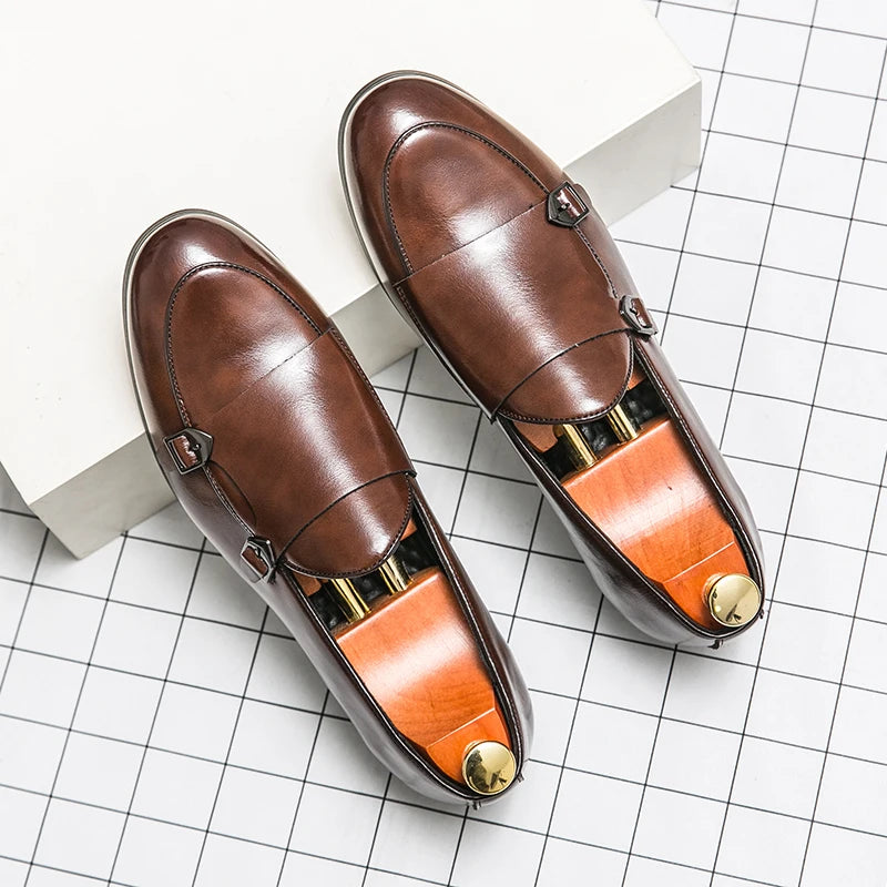 Man Leather Shoes Formal Monk Man Business Office Male Casual Dress Derby Shoes Buckle Wedding Party Luxury Botas Para Hombre