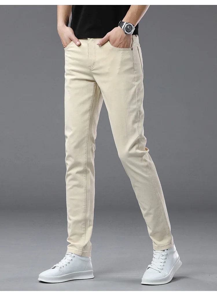 2025 spring/summer high end luxury fashion jeans for men, elastic trend versatile, slim fit, simple and casual pants