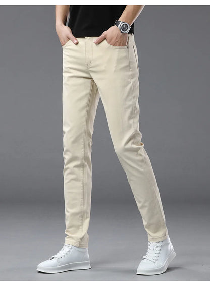 2025 spring/summer high end luxury fashion jeans for men, elastic trend versatile, slim fit, simple and casual pants