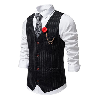 Men's Suit West Retro Striped Mail Single Breasted Waistcoat Wedding Groomsman Dress Banquet Business Daily Work Outfit Top Coat