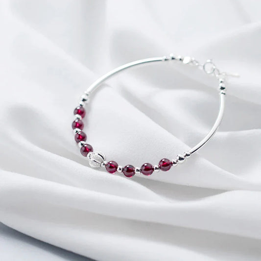 Bracelet en argent sterling 925 avec petites boules de grenat naturel pour femmes, chaîne à maillons, style ethnique, bijoux fins originaux