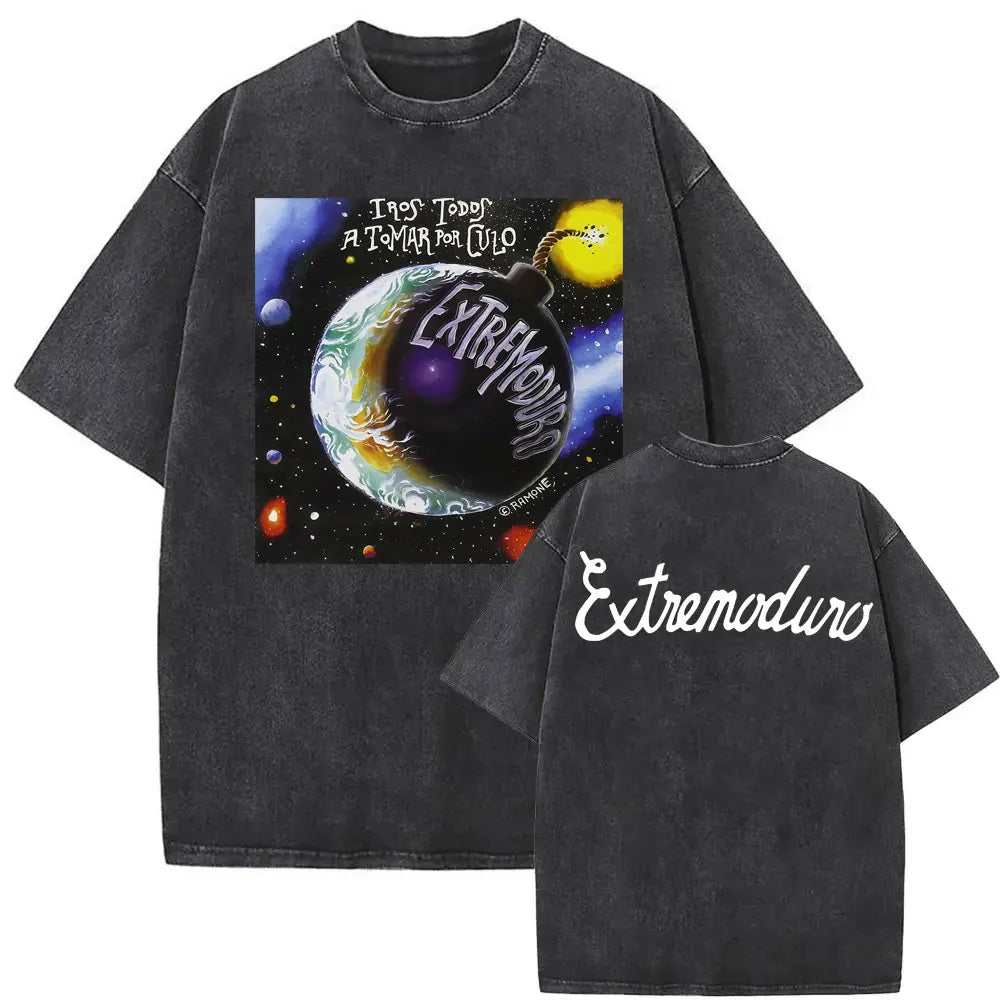 Rock Band EXTREMODURO Tour 2025 Vintage Washed T-shirt Men Women Fashion Hip Hop Street T Shirts Summer Loose Oversized T Shirt