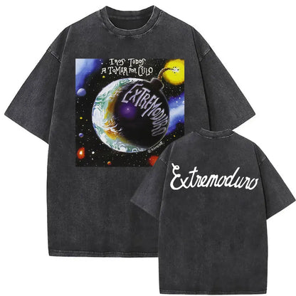 Rock Band EXTREMODURO Tour 2025 Vintage Washed T-shirt Men Women Fashion Hip Hop Street T Shirts Summer Loose Oversized T Shirt