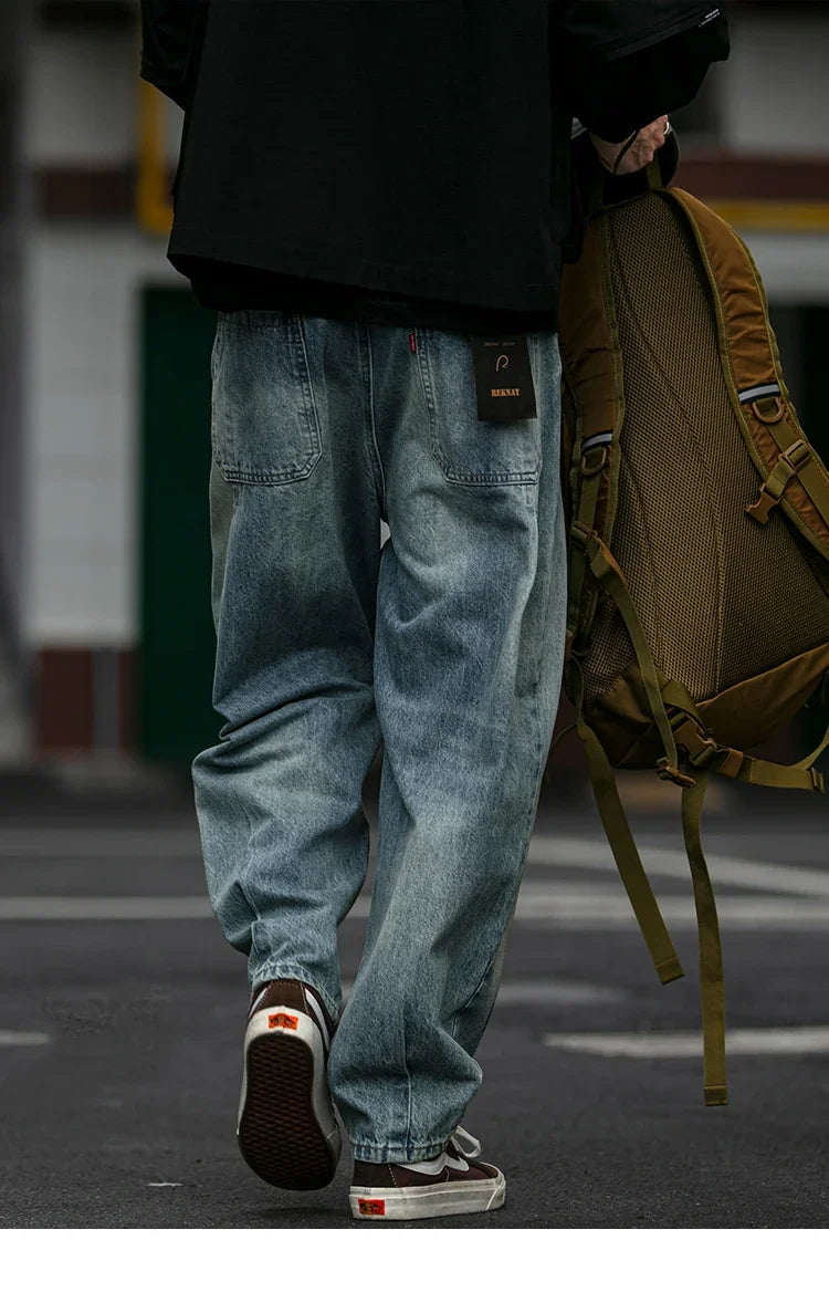 American Vintage High Quality Denim Cargo Pants Men Clothing Streetwear Loose Skate Jeans Harajuku Casual Harem Trousers Male