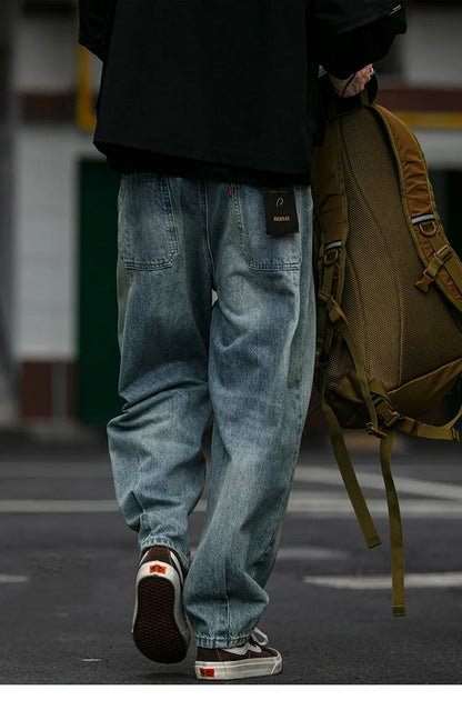 American Vintage High Quality Denim Cargo Pants Men Clothing Streetwear Loose Skate Jeans Harajuku Casual Harem Trousers Male