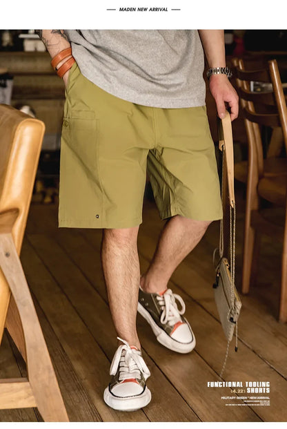 Casual Washed Cargo Shorts Men's Summer Lightweight Straight Leg Drawstring Pockets Shorts Breathable Outdoor Bottoms