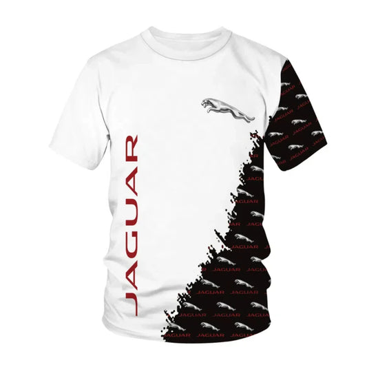 Jaguar men's and women's T-shirts, 3D racing printed streetwear, sports, casual, fashionable, oversized, round neck