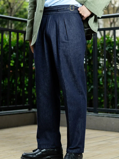 American Vintage Loose Straight Casual Pants Indigo Denim High Waist Nine Pants Pants GURKHA