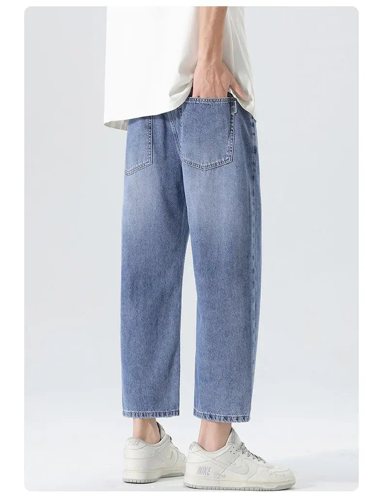 High Streets Spring Summer Men's Jeans American Retro Baggy Wide Leg Denim Pants Loose Solid Cotton Jeans Male Trendy Trousers