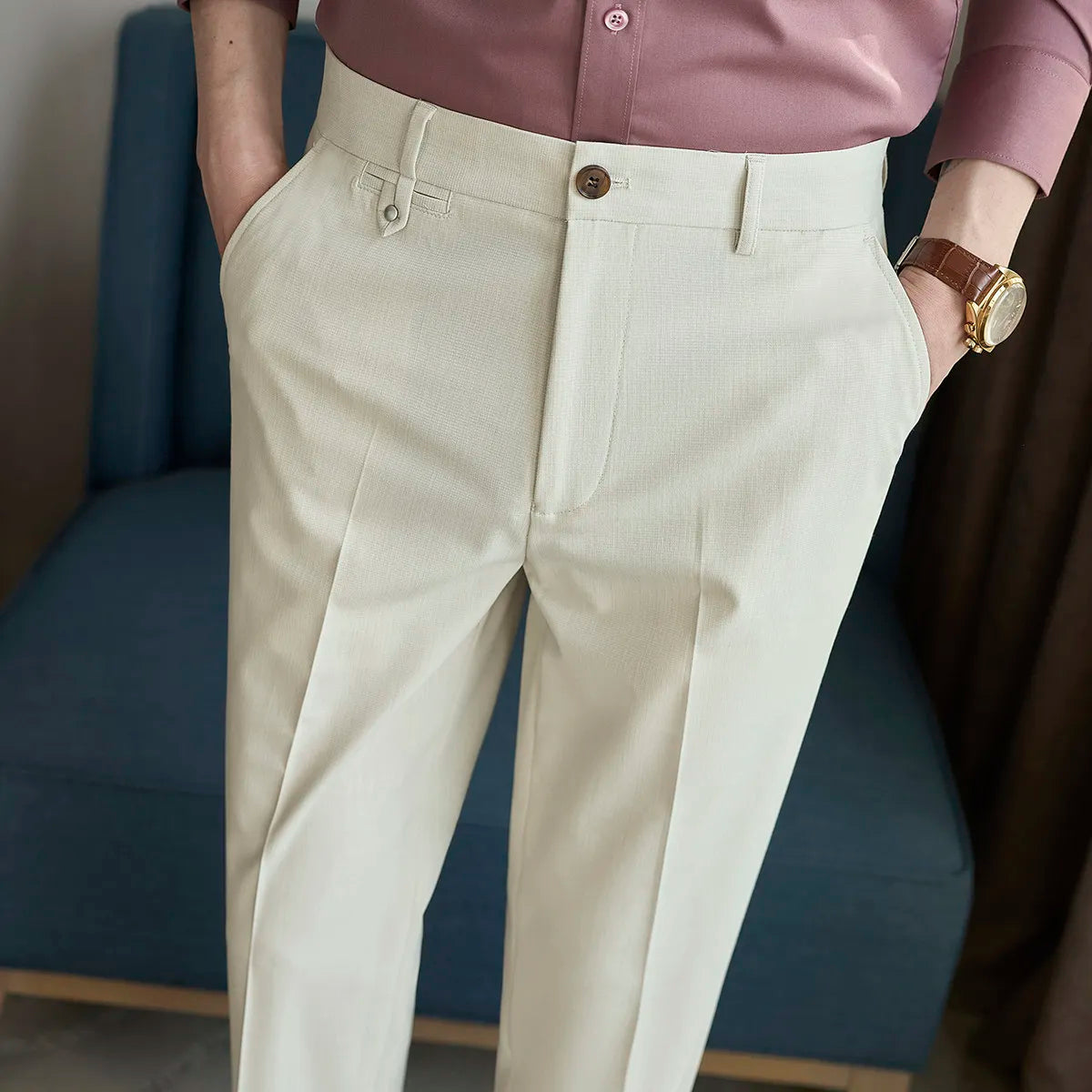 2026 Spring Summer Men's Pants Fashion Solid Color Suit Trousers Male High Waist Slim Fit Pants Men Business Casual Formal Pant