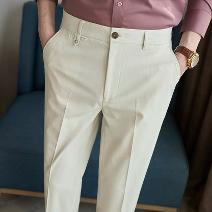 2026 Spring Summer Men's Pants Fashion Solid Color Suit Trousers Male High Waist Slim Fit Pants Men Business Casual Formal Pant