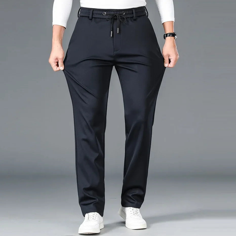 10XL Big Size Men's Summer Casual Pants Straight Fit Elastic Waist Trouser Male Classic Office Plus Large Stretch Zipper Pocket