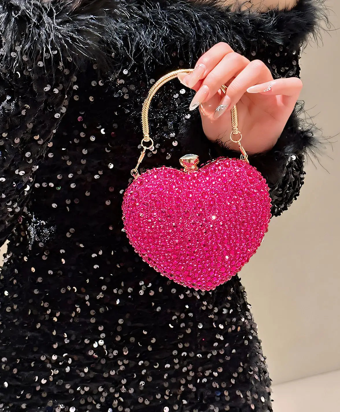 Designer Luxury Diamond Heart-shaped Bag Red Rhinestone Evening Clutch Purse Female Wedding Handbag Woman Chain Shoulder Bags