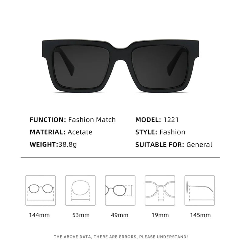 High Quality Thick Framed Acetate Fiber Myopia Sunglasses for Men and Women Luxury Square Design Driving and Fishing Sun Glasses