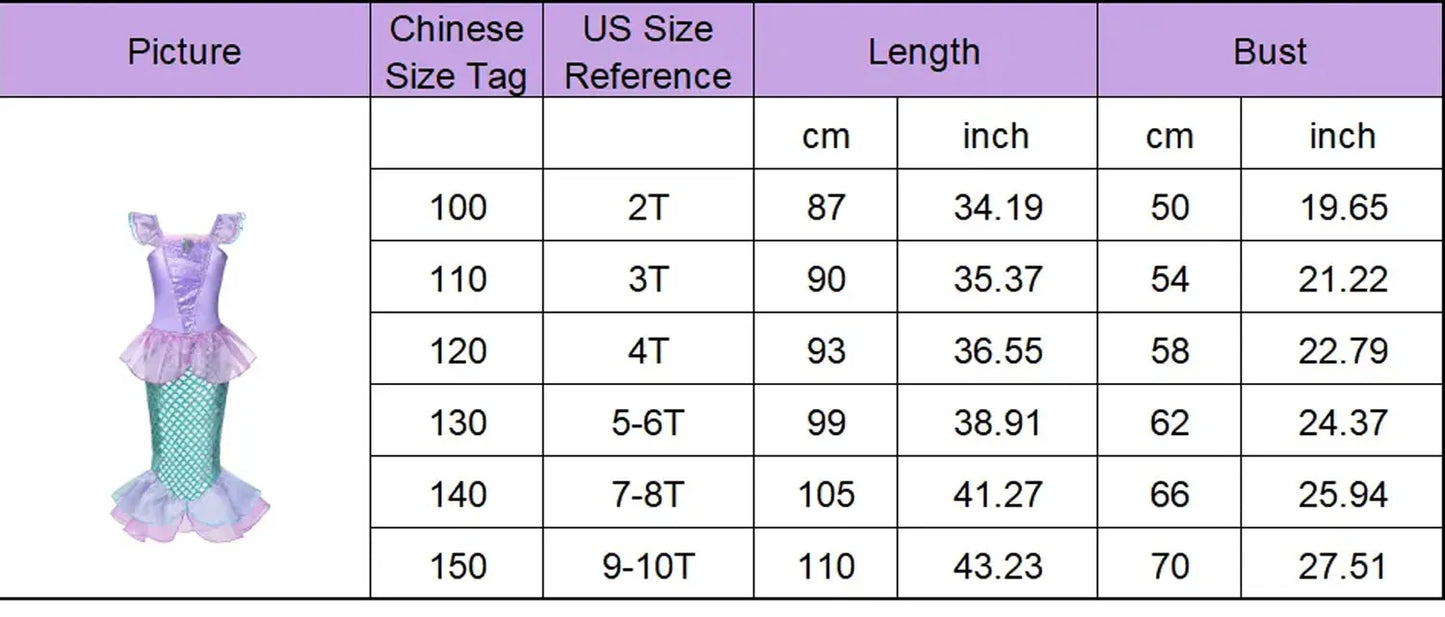 Halloween Little Mermaid Ariel Princess Costume Summer Purple Dress Girls Cosplay Mermaid Carnival Birthday Party Swimsuit Set