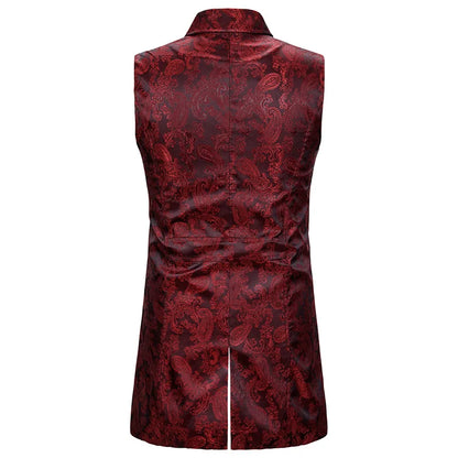 2026 Eur-Usa Fashion Elegant Jacquard Mid Length Tailcoat Vest for Men, Navy Blue Vintage Gothic Sleeveless Palace Men's Tuxedo
