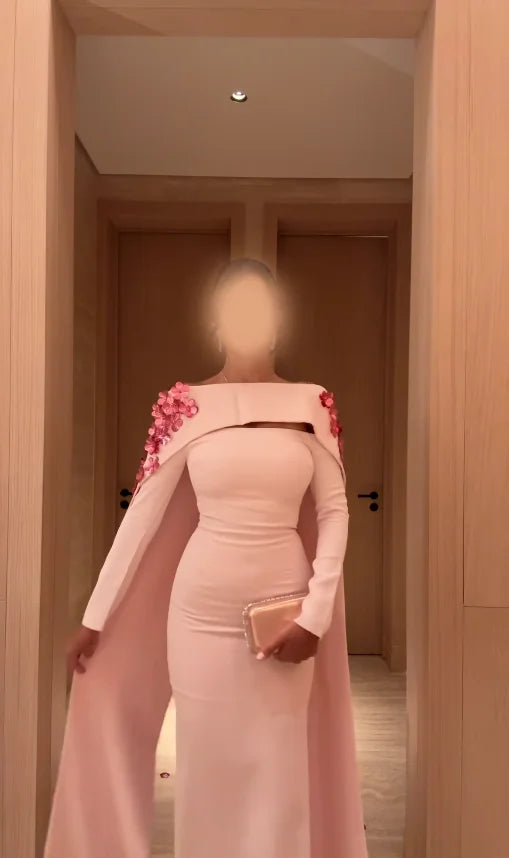Dubai Elegant Vintage Customize Pink Formal Occasion Prom Dresses Flower Applique Evening Party Gowns  فستان مناسبات