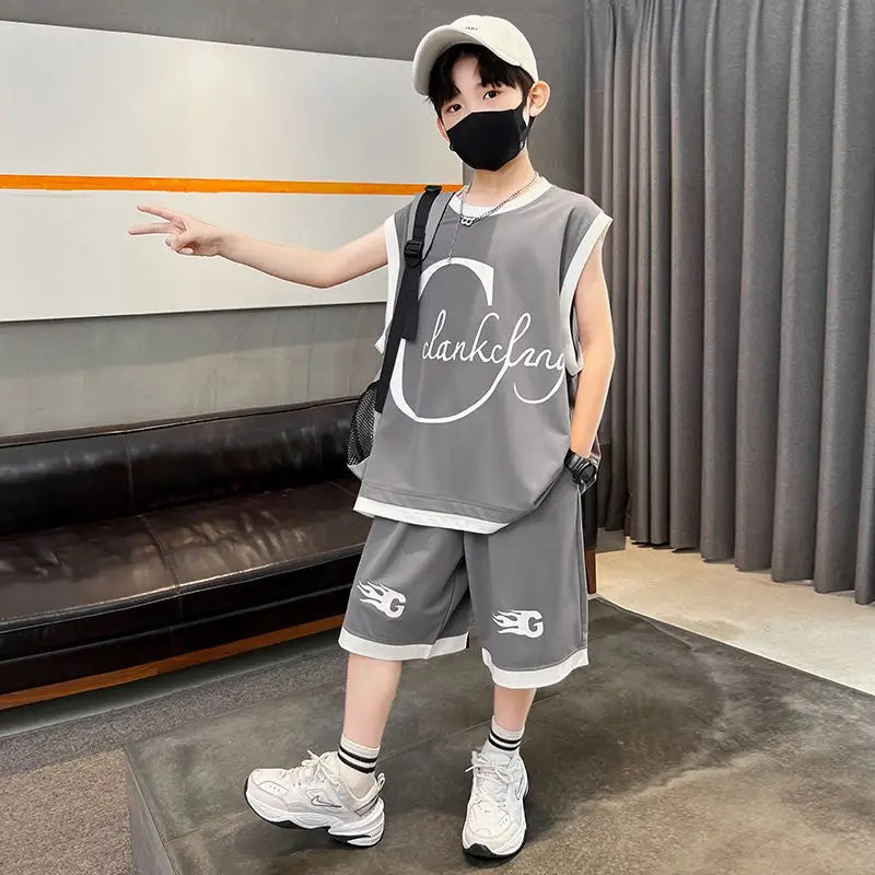 Sports Quick-dry Thin Vest Sets for Boy 2025 Children's Clothing Casual Clothes New Summer Year Old Cotton Set Boy's Outdoor Top