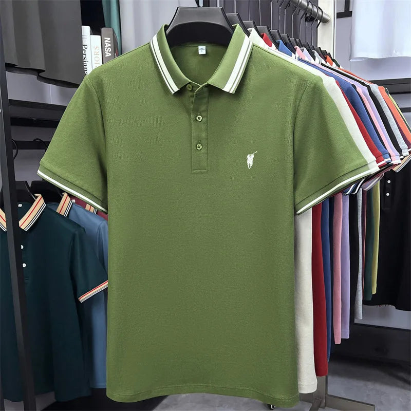 100% pure cotton short sleeve polo shirt high-end brand Paul Pony embroidered stripe summer luxurious breathable men's T-shirt
