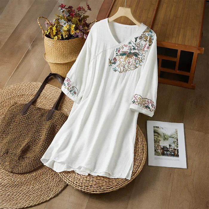Embroidery Ethnic Style Fashion Clothes Vintage Cotton Linen Streetwear Harajuku Chinese Style Summer Dress for Women Clothing