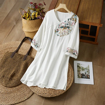 Embroidery Ethnic Style Fashion Clothes Vintage Cotton Linen Streetwear Harajuku Chinese Style Summer Dress for Women Clothing