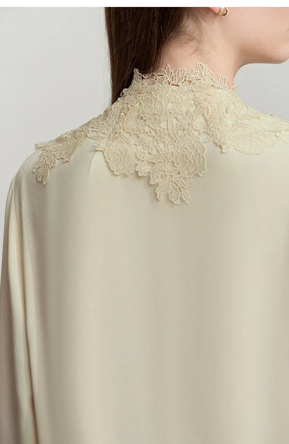 Women's Shirt 2026 Autumn Blouse Lace Splicing Loose Long Sleeve Chiffon Blouse Elegant Ladies Tops Woman Clothing 12543063