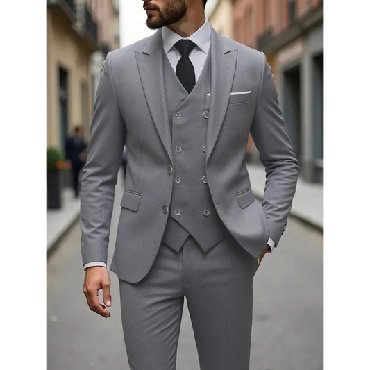Four Seasons Wedding Groom Suit Big Size Business Formal Slim Fit Korean Style Three Piece Set Mens Tuxedo