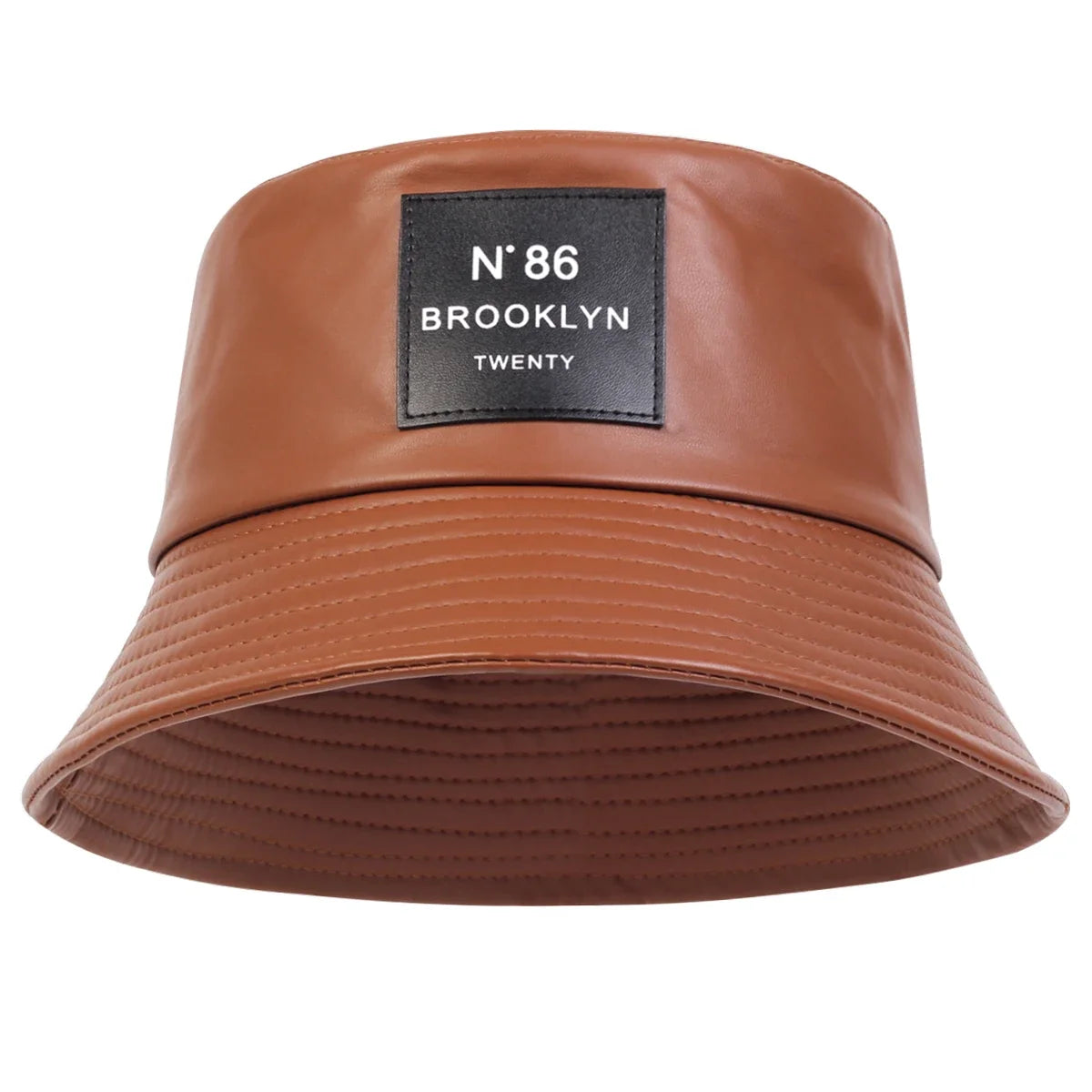 Unisex N86 Label Personality Pu Leather Bucket Hats Fishermen Caps Outdoor Casual Cap Sunscreen Hat