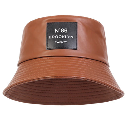 Unisex N86 Label Personality Pu Leather Bucket Hats Fishermen Caps Outdoor Casual Cap Sunscreen Hat
