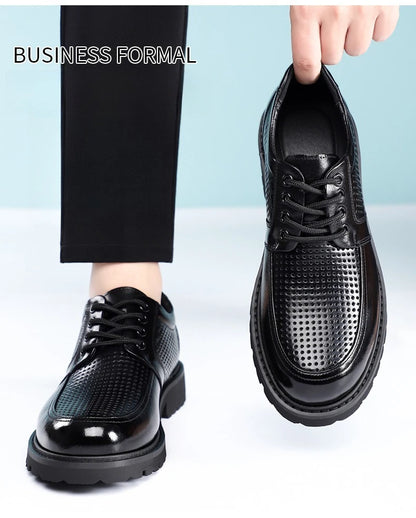 2026 Summer New Hallow Leather Shoes for Men Black Fashion Business Dress Shoes Male Lace Designer Platform Shoe Man