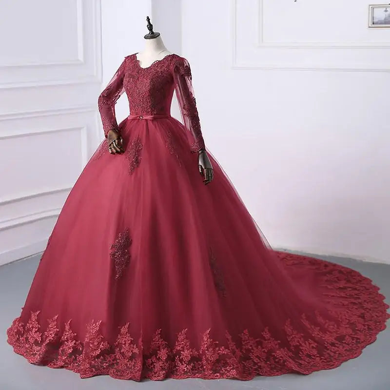 Best Selling 2024 Long Sleeve V Neck Lace Wedding Dress 2026 Vintage Bride Bridal Ball Gown Modest Wedding Dresses  Customized