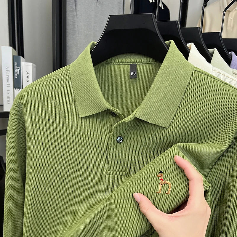 Original Brand Men's Polo Shirt 100 Cotton Lapel Dog Embroider Long Sleeve T-Shirt Autumn New Business Casual Handsome Men'swear