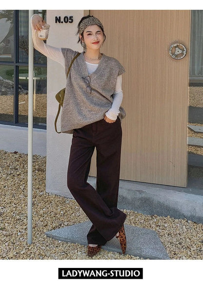 FINEWORDS Vintage High Waist Loose Jeans Women Wide Leg Korean Casual Washed Denim Jeans Streetwear Harajuku Wide Leg Jeans