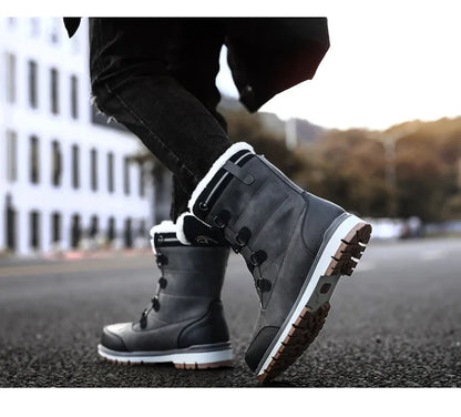 Fashion Men's Winter Boots Warm Fur High-top Snow Boots Men Waterproof Leather Platform Boots Outdoor Non-slip Men Winter Shoes