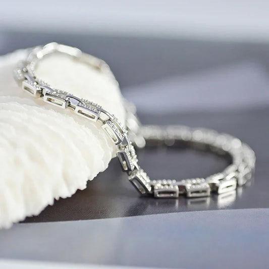 Bracelet en Moissanite Chaîne Maille Tank en Argent Sterling 925 pour Femmes, Bracelets de Luxe de Marque, Cadeaux de Fête, de Mariage ou d'Anniversaire, Bijoux