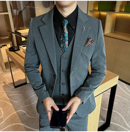 2026 High Quality (Suit + Vest + Trousers) Stylish and Handsome Casual Wedding Suit Business Suit Three-Piece Genuine