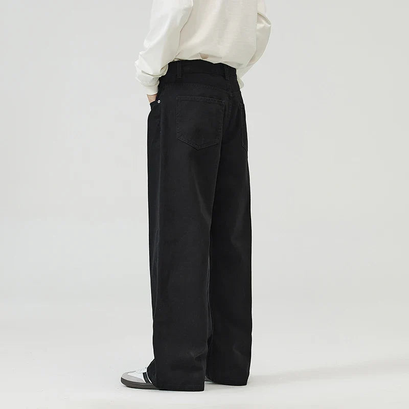 100％ Cotton Men's Baggy Straight Jeans Comfortable Soft Casual Pants Fashion Korean White Brown Denim Trousers Male Clothing