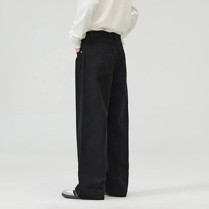 100％ Cotton Men's Baggy Straight Jeans Comfortable Soft Casual Pants Fashion Korean White Brown Denim Trousers Male Clothing