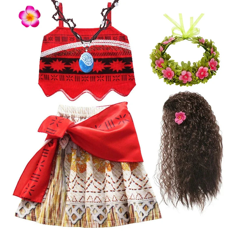 Princess Vaiana Fantasy Children Cosplay Moana Summer Girls Carnival Dress Kids Clothes Set Party Christmas Moana Costume