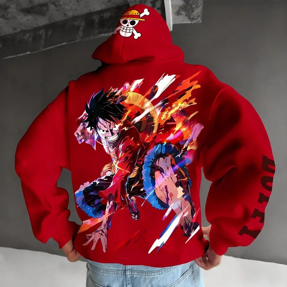 One Piece Men's Hoodie Sweatshirt Monkey D. Luffy Anime Spring Autumn and Winter Boys Loose Long-sleeved Parent-child Outfit