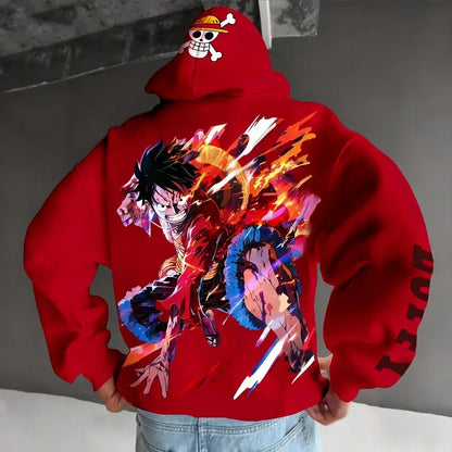 One Piece Men's Hoodie Sweatshirt Monkey D. Luffy Anime Spring Autumn and Winter Boys Loose Long-sleeved Parent-child Outfit
