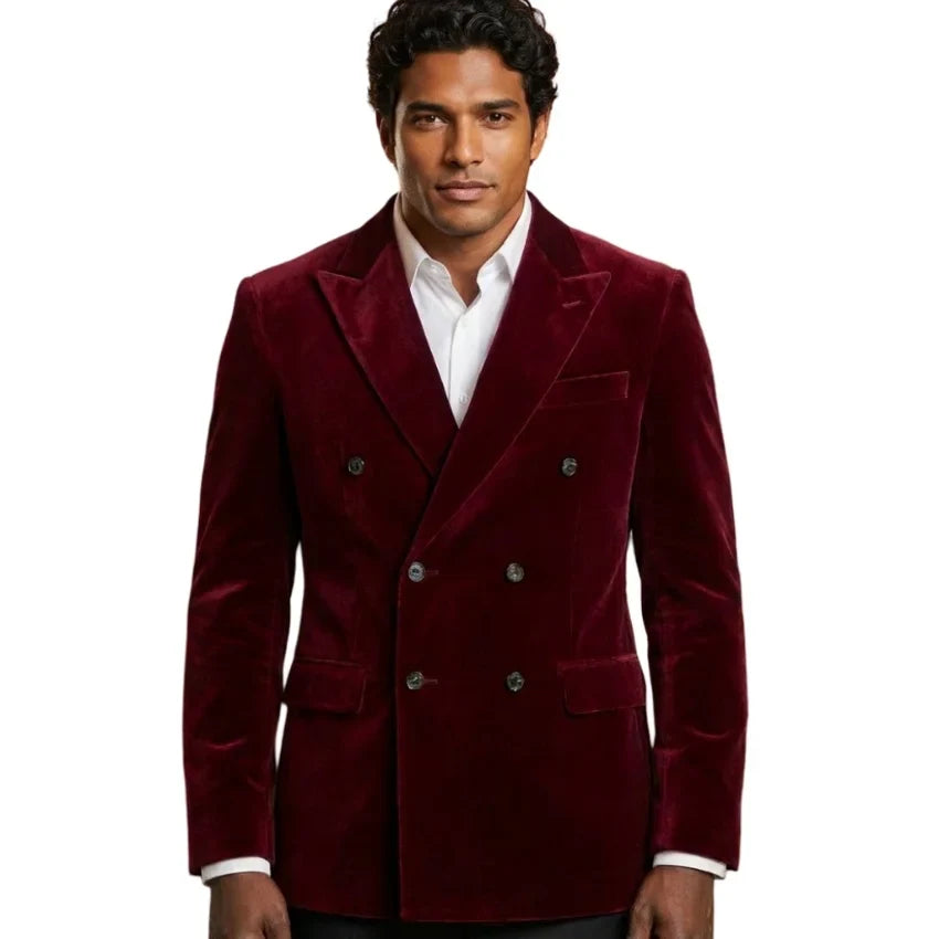 Velvet Blazer for Man 1 Piece Double Breasted Peak Lapel Men Suit Jacket Male Fashion Slim Fit for Dinner Party XS-5XL