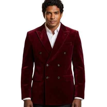 Velvet Blazer for Man 1 Piece Double Breasted Peak Lapel Men Suit Jacket Male Fashion Slim Fit for Dinner Party XS-5XL