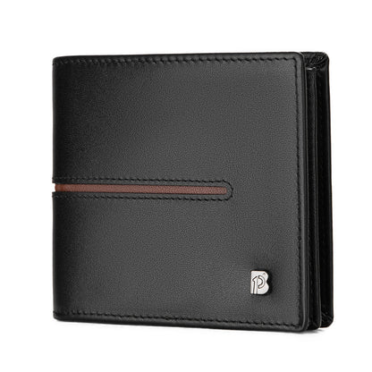 Men's Bifold Wallet Genuine Leather Black RFID Blocking Extra Capacity Card Slots & ID Window Durable Purse for Men Ideal Gift