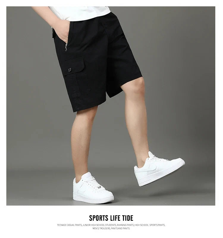 Summer new men's work shorts pocket zip trend versatile casual trousers five work trousers