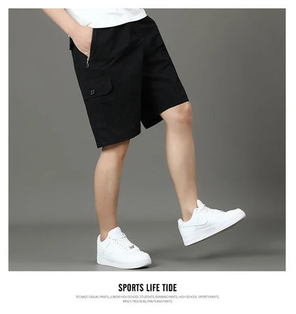 Summer new men's work shorts pocket zip trend versatile casual trousers five work trousers