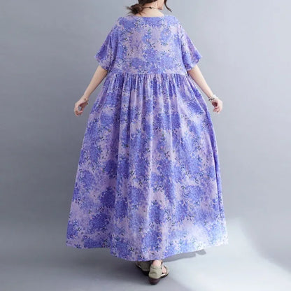Robe Plus Size 100KG Summer Dress Women Floral Loose Vestidos Para Mujer Casual Maxi Print Cotton Linen Oversized BOHO