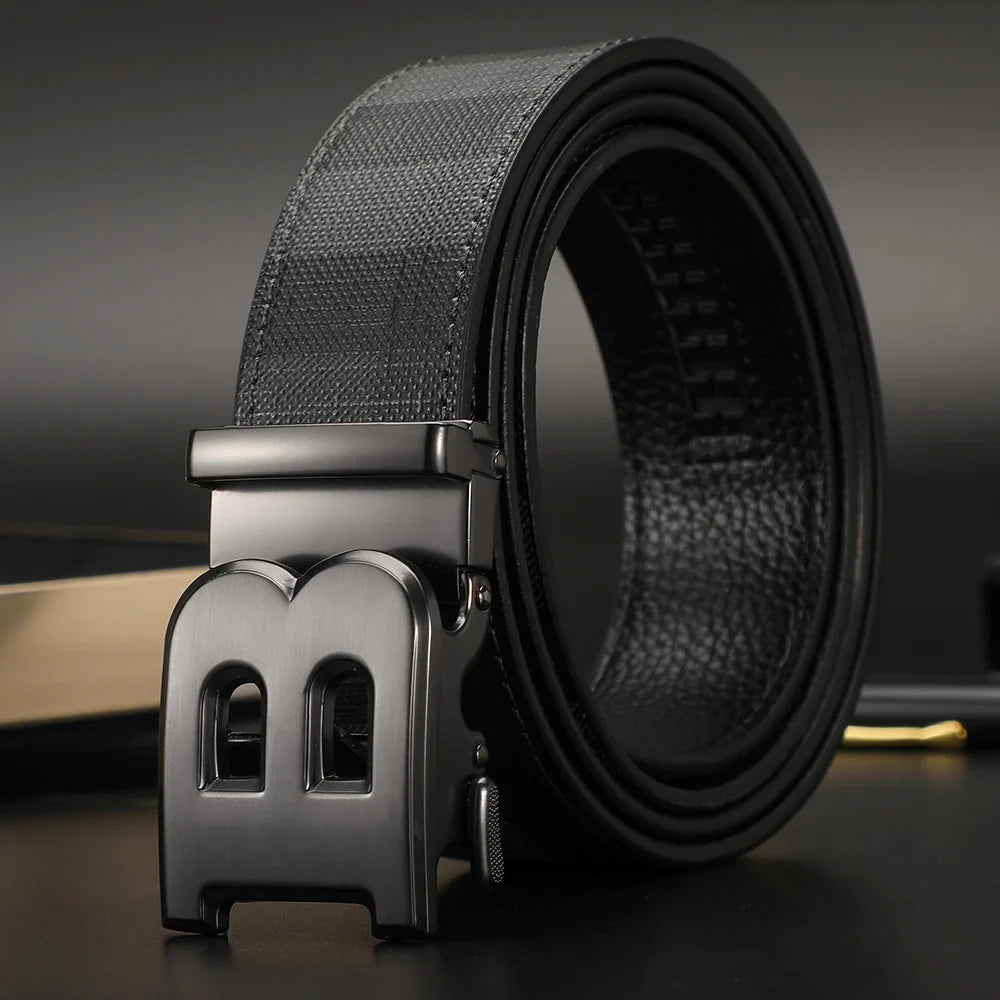 New Canvas Men Belt Luxury Automatic Zinc Alloy B Buckle Brand Real Leather Belt for Business Men Male Waistband for jeans belt
